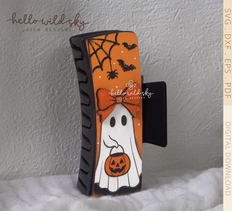 Halloween Ghost Hair Clip laser cut design, view 2