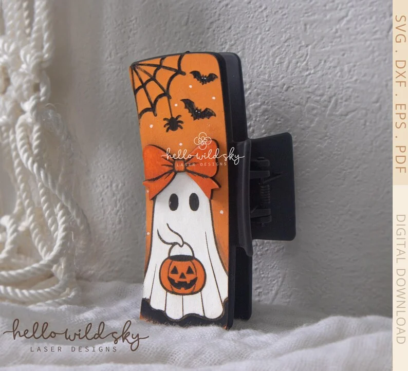 Halloween Ghost Hair Clip laser cut design, view 6
