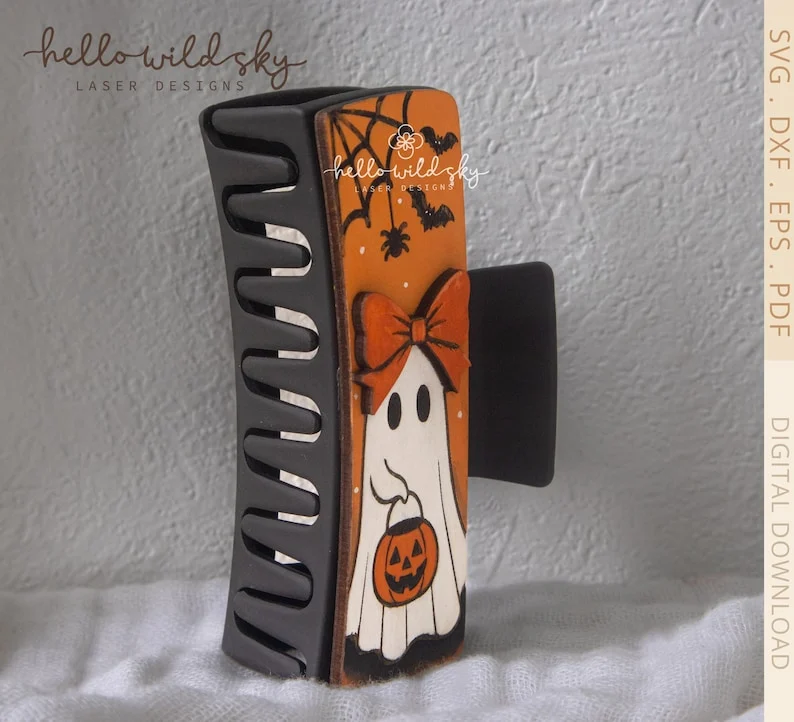 Halloween Ghost Hair Clip laser cut design, view 7