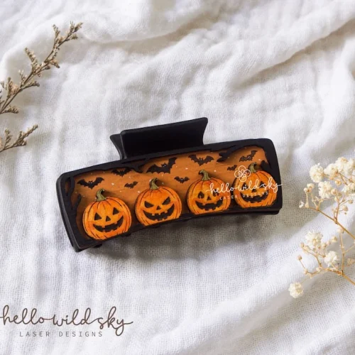Halloween Pumpkin Hair Clip laser cut design, view 4