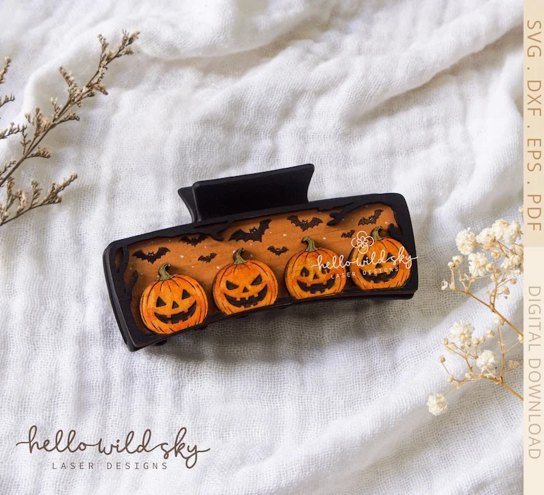Halloween Pumpkin Hair Clip laser cut design, view 4