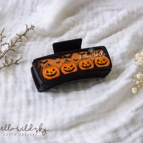 Halloween Pumpkin Laser Hair Clip 4.1", Halloween Claw Clips SVG File, Spooky Laser Hair Clip Svg (digital Download)