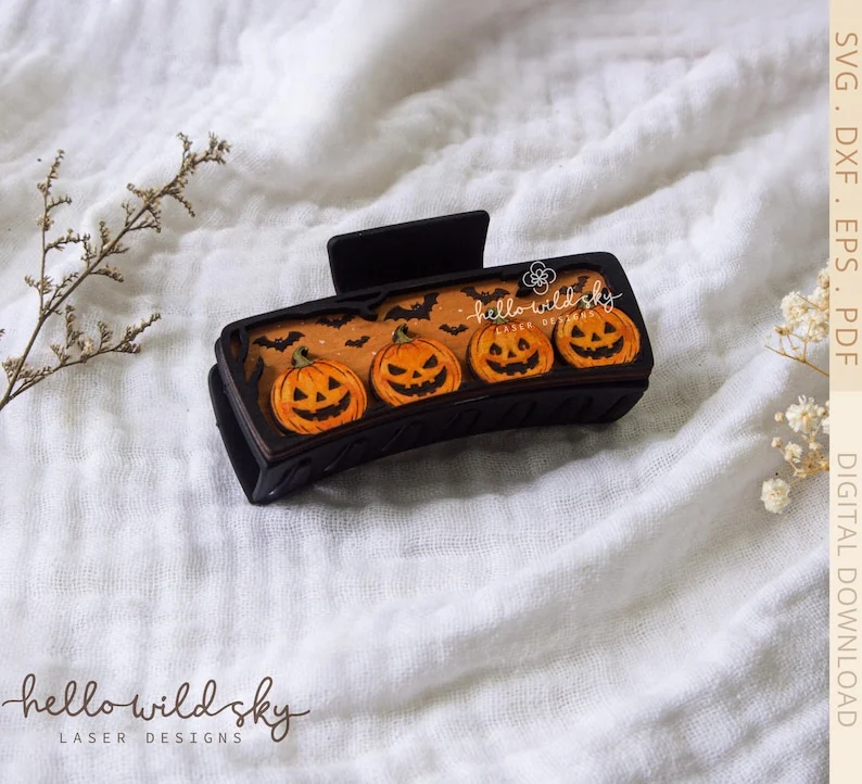 Halloween Pumpkin Hair Clip laser cut file