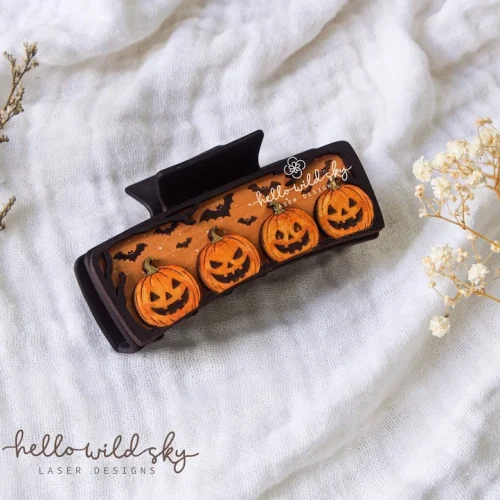 Halloween Pumpkin Hair Clip laser cut design, view 6