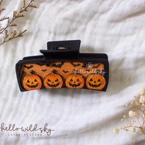 Halloween Pumpkin Hair Clip laser cut design, view 8