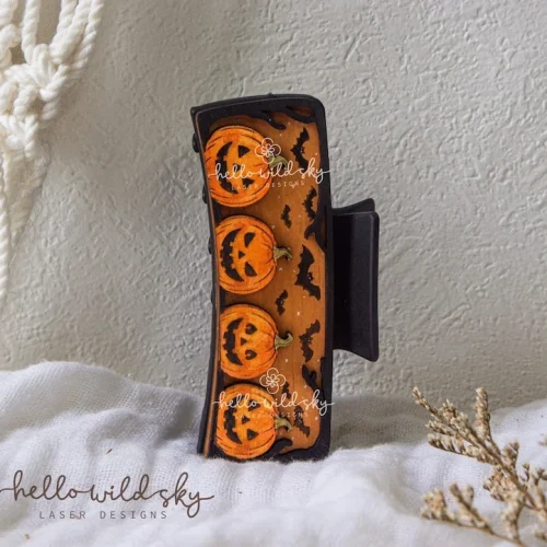 Halloween Pumpkin Hair Clip laser cut design, view 9