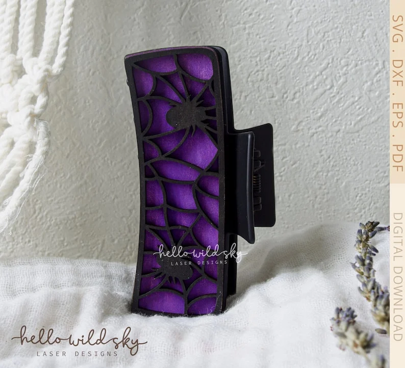 Spider Hair Clip laser cut design, view 4