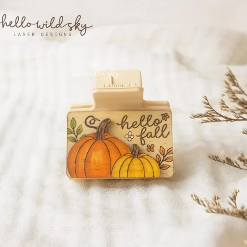 Hello Fall 2" Hair Clip, Floral Fall Claw Clip Design, Hello Pumpkin Hair Clip SVG (digital Download)