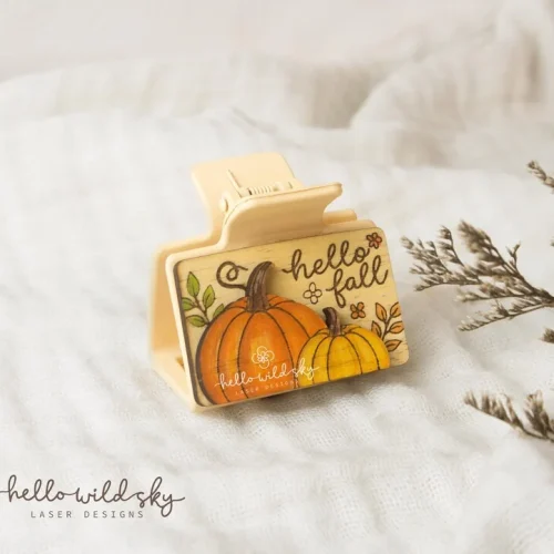 Floral Design Hello Fall Hair Clip laser cut design, view 4