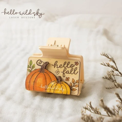 Floral Design Hello Fall Hair Clip laser cut design, view 5