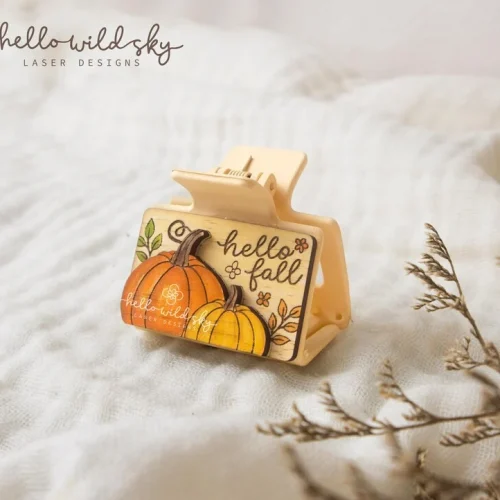 Floral Design Hello Fall Hair Clip laser cut design, view 8