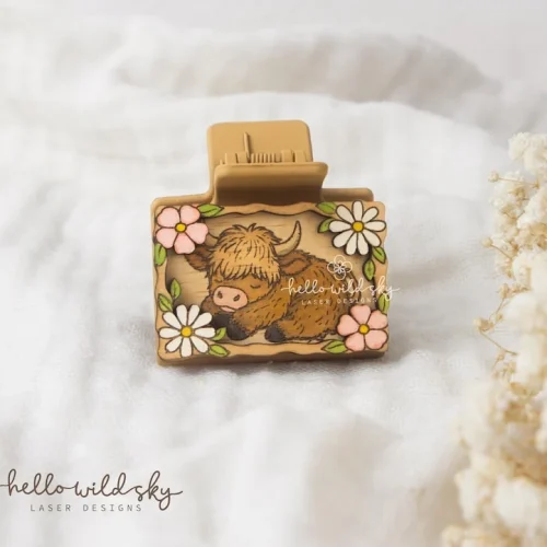 Highland Cow Hair Clip 2" SVG File, Highland Cow With Flowers Claw Clips (digital Download)