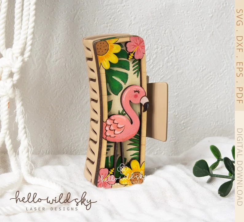 Flamingo Hair Clip laser cut design, view 5