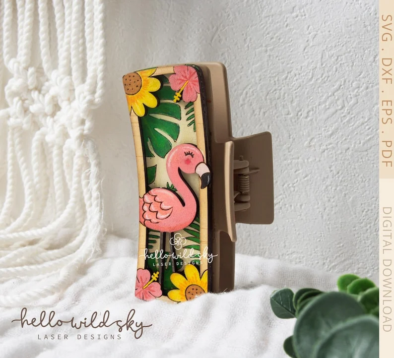 Flamingo Hair Clip laser cut design, view 8