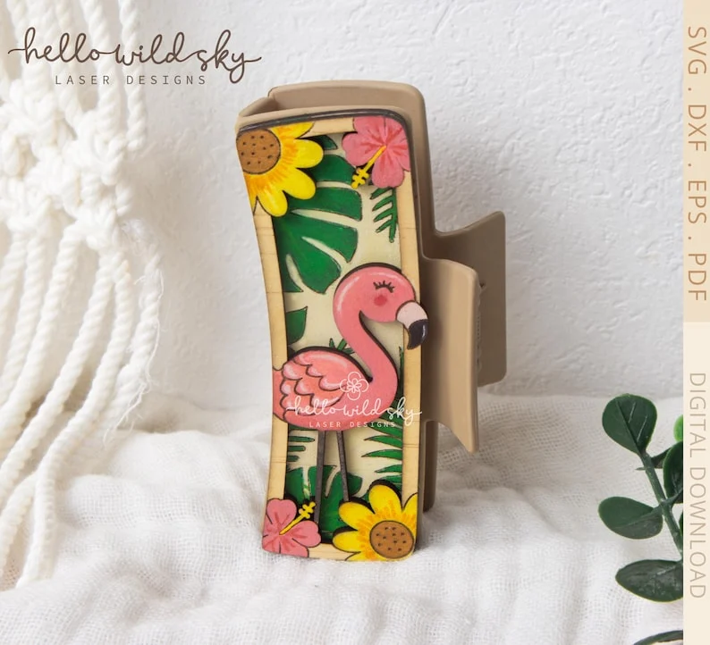 Flamingo Hair Clip laser cut design, view 9