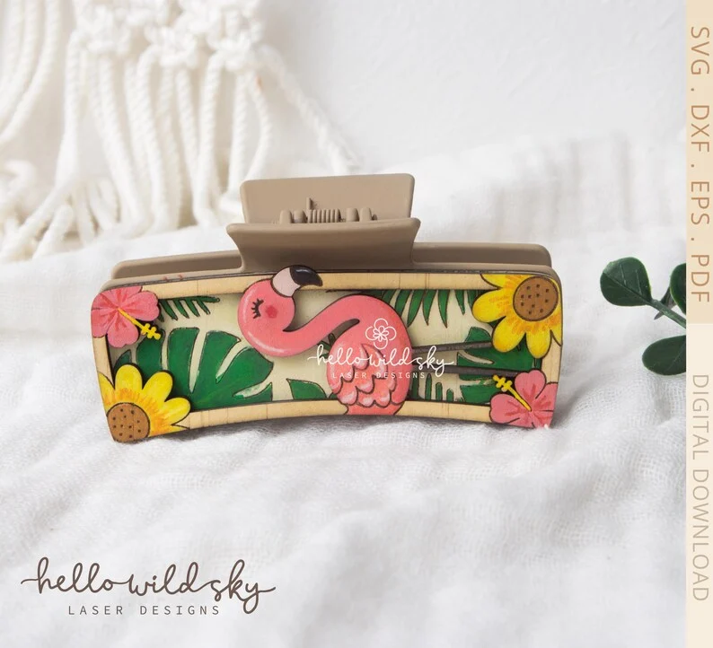 Flamingo Hair Clip laser cut design, view 10