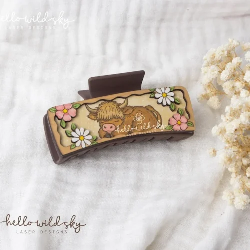 Highland Cow Hair Claw Clip laser cut design, view 4