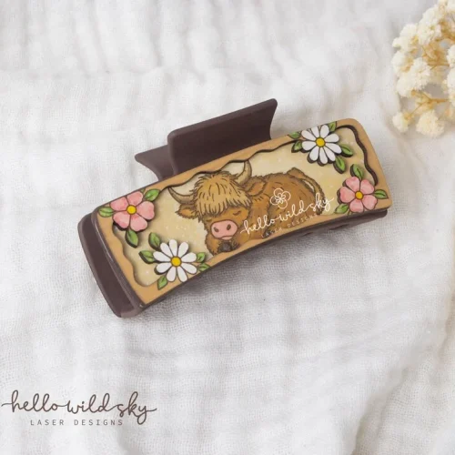 Highland Cow Hair Claw Clip laser cut design, view 7