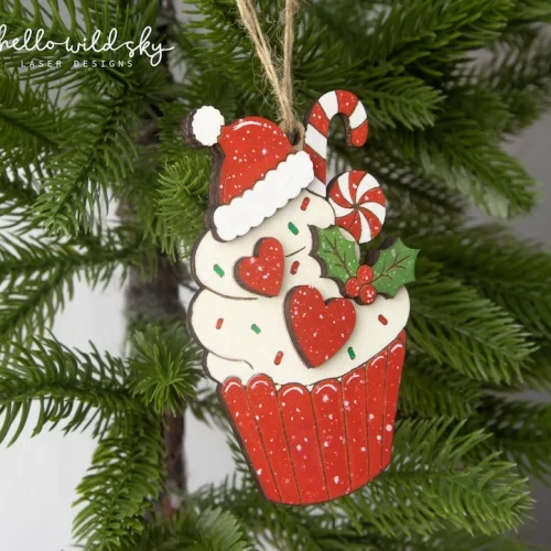 Christmas Cupcake Ornament laser cut design, view 5
