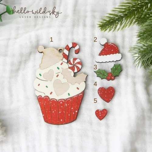 Christmas Cupcake Ornament laser cut design, view 6