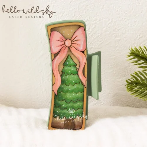 Christmas Tree With Bow Hair Clip SVG. Christmas Tree Laser Claw Clip 4.1" Design (digital Download)