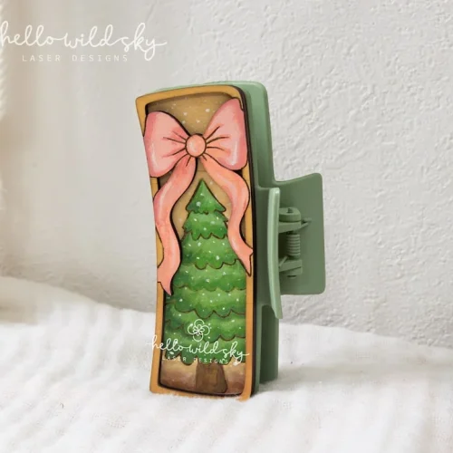 Christmas Tree With Bow Hair Clip laser cut design, view 4