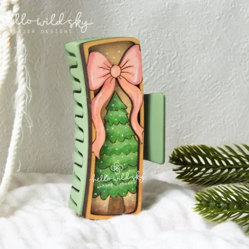 Christmas Tree With Bow Hair Clip laser cut design, view 6