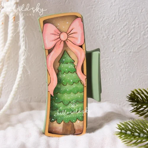 Christmas Tree With Bow Hair Clip laser cut design, view 8