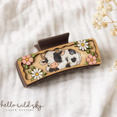 Cow Hair Clip SVG, Sleeping Cow Claw Clip 4.1" File, Cow Laser Cut File (digital Download)