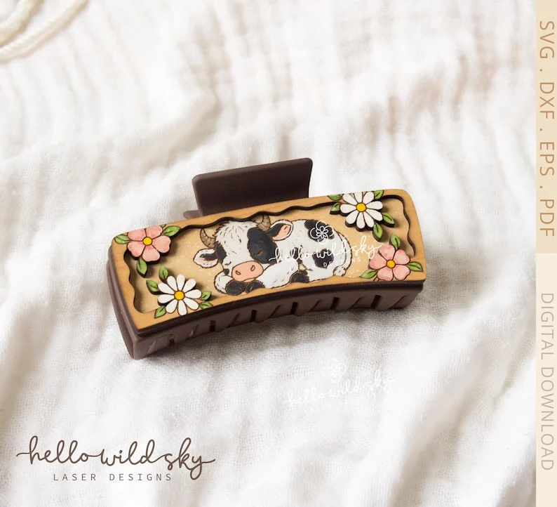 Cow Hair Clip laser cut design, view 4