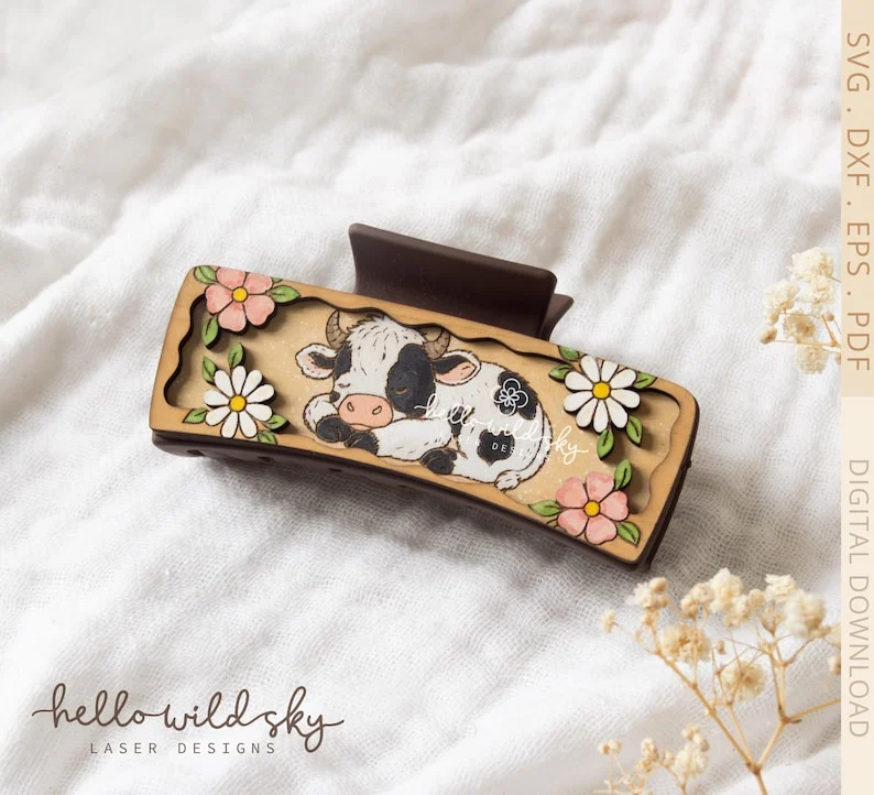 Cow Hair Clip laser cut design, view 7