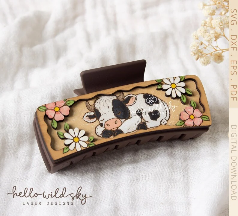Cow Hair Clip laser cut design, view 9