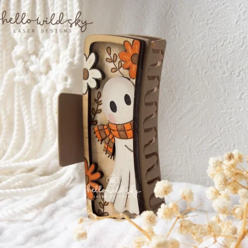 Autumn Cute Fall Ghost Hair Clip laser cut design, view 4