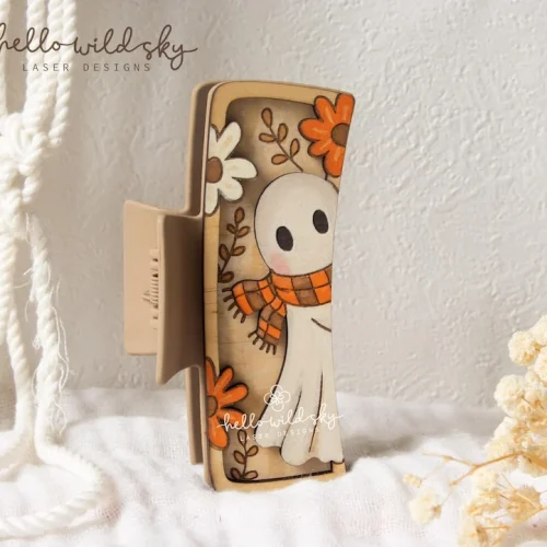 Autumn Cute Fall Ghost Hair Clip laser cut design, view 6