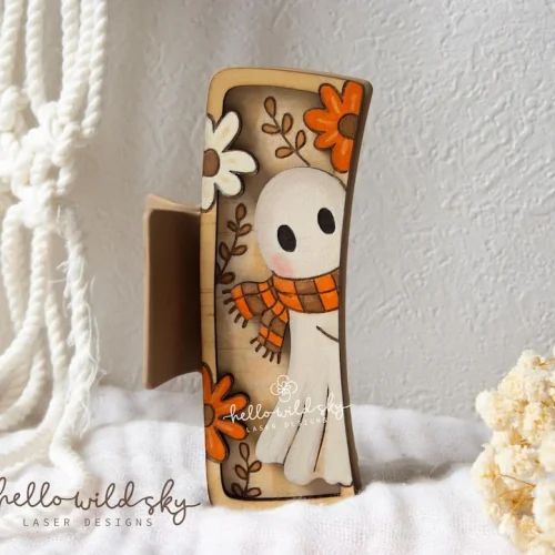 Autumn Cute Fall Ghost Hair Clip laser cut design, view 10