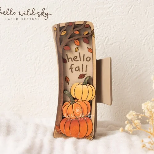 Pumpkin Hello Fall Hair Clip laser cut design, view 3