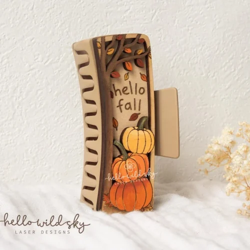 Pumpkin Hello Fall Hair Clip laser cut design, view 4
