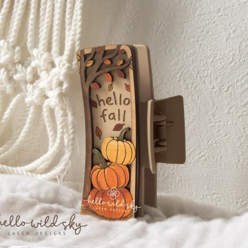 Pumpkin Hello Fall Hair Clip laser cut design, view 6
