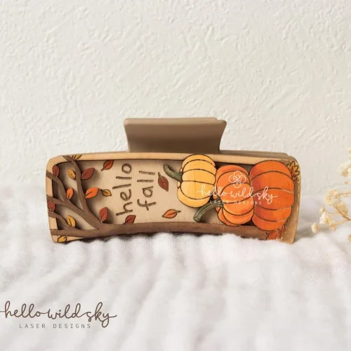 Pumpkin Hello Fall Hair Clip laser cut design, view 9