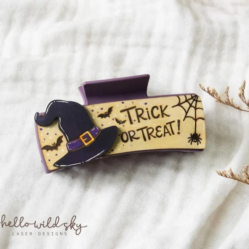 Trick or Treat Hair Clip SVG, Trick or Treat Claw Clip 4.1", Witch Hat Hair Clip Design. Halloween Hair Clip (digital Download)