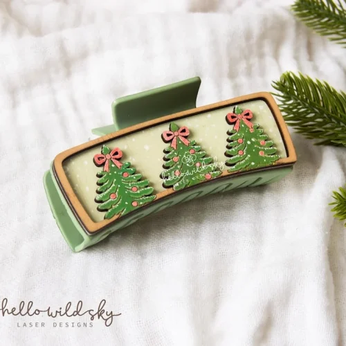 Christmas Tree Hair Clip laser cut design, view 4