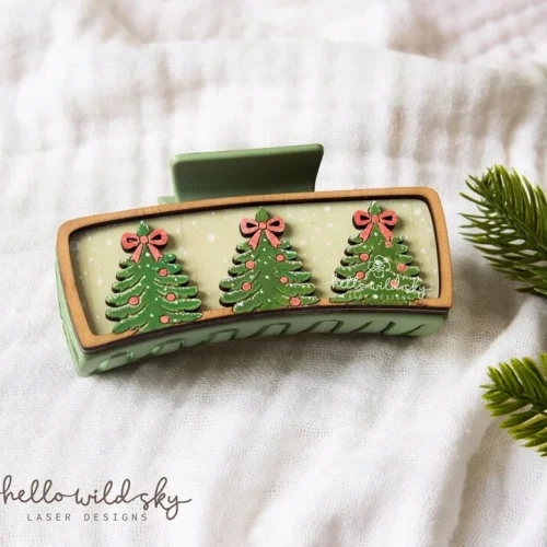 Christmas Tree Hair Clip laser cut design, view 6