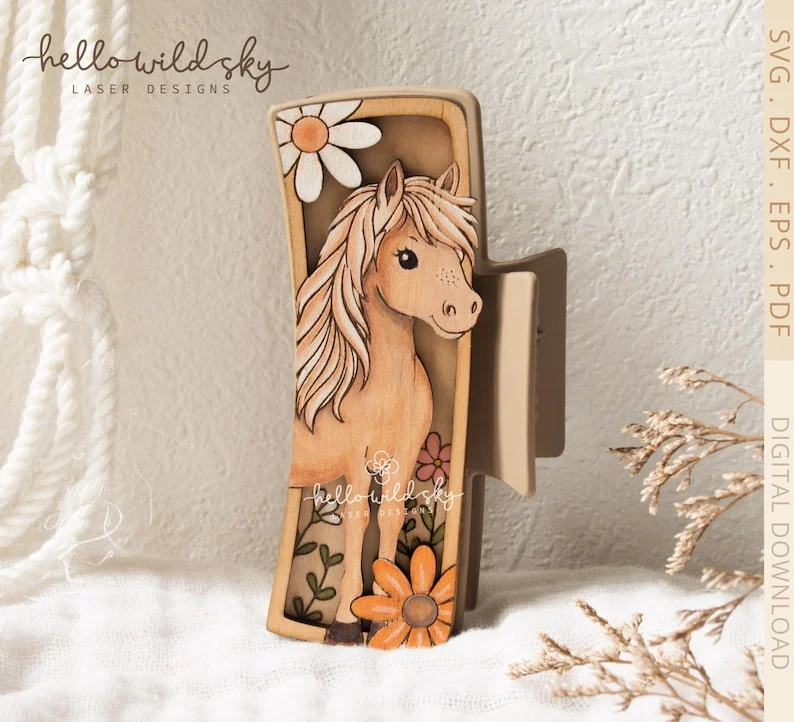 Horse Hair Clip laser cut design, view 3