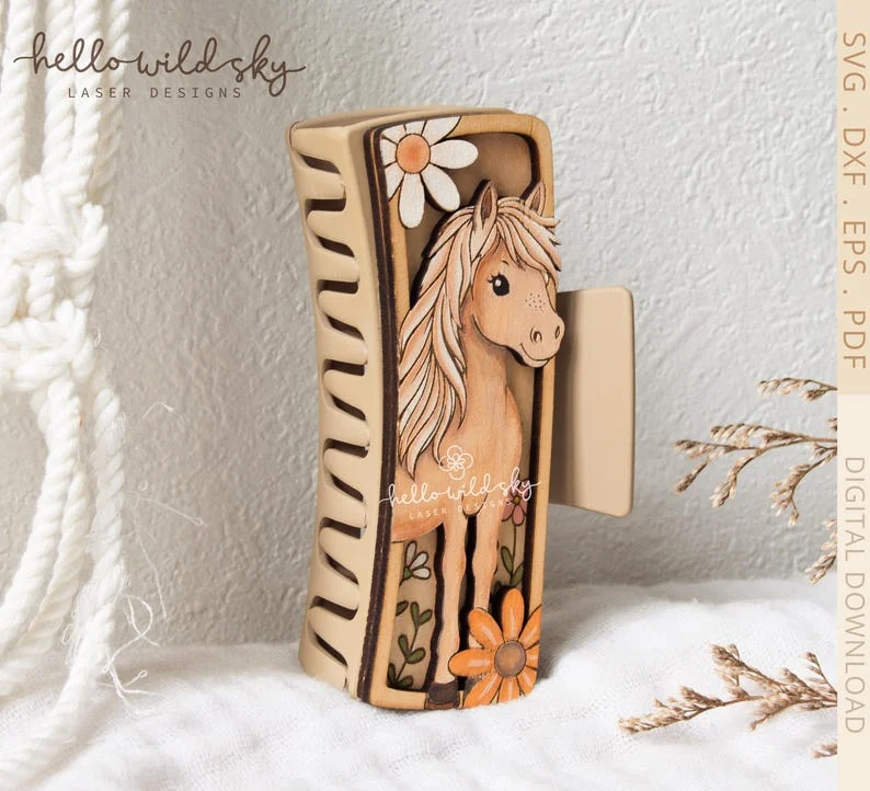 Horse Hair Clip laser cut design, view 2