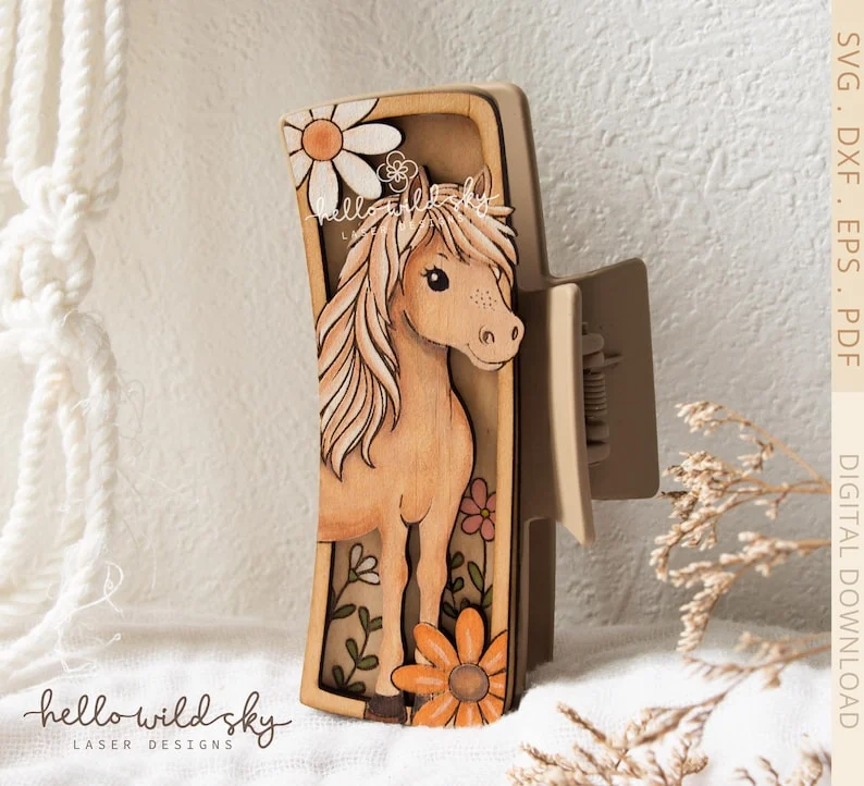 Horse Hair Clip laser cut design, view 5