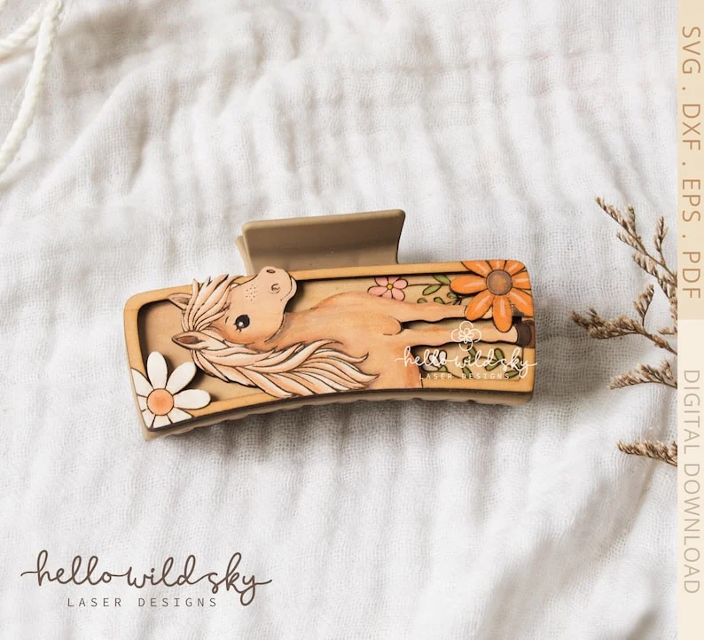 Horse Hair Clip laser cut design, view 8