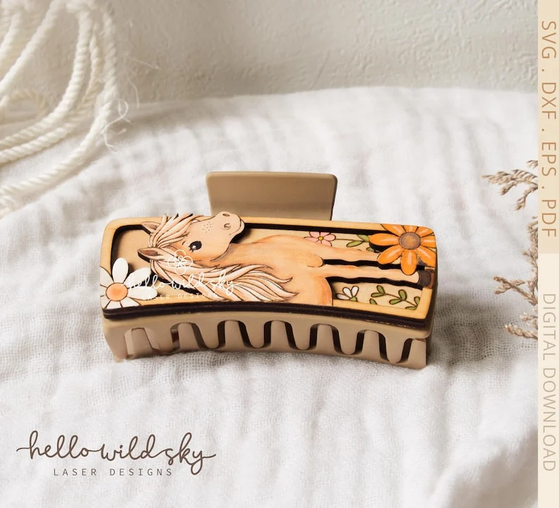 Horse Hair Clip laser cut design, view 9