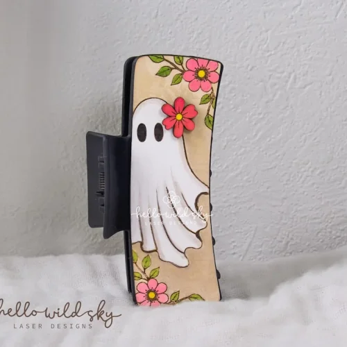 Floral Ghost Hair Clip laser cut design, view 4