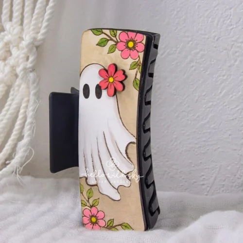 Floral Ghost Hair Clip laser cut design, view 5