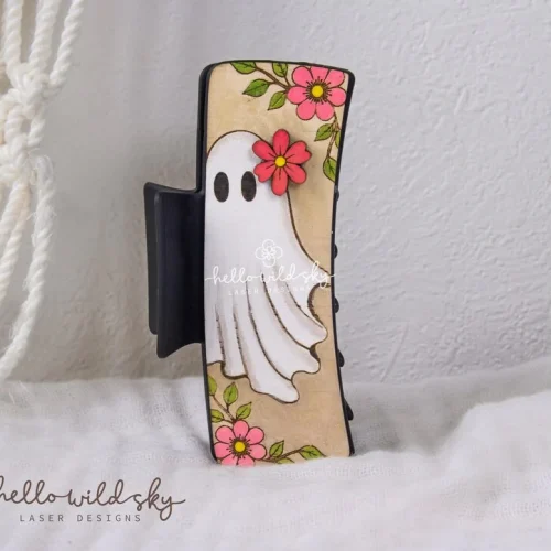 Floral Ghost Hair Clip laser cut design, view 7